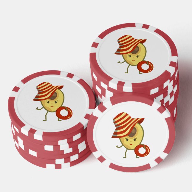 Avocado Beach Girl mit Sonnenmütze und Schwimmring Pokerchips (Stapel)