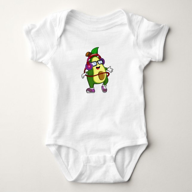 Avocado bei Musik mit Kopfhörer Baby Strampler (Vorderseite)