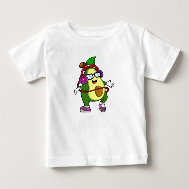 Avocado bei Musik mit Kopfhörer Baby T-shirt (Vorderseite)