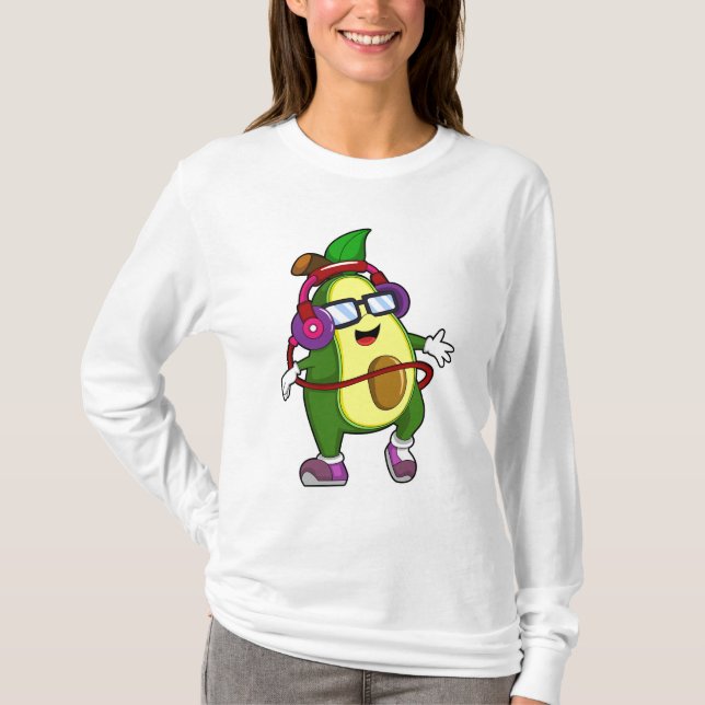 Avocado bei Musik mit Kopfhörer T-Shirt (Vorderseite)