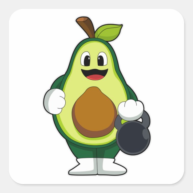 Avocado beim Krafttraining mit Dumbells Quadratischer Aufkleber (Vorderseite)