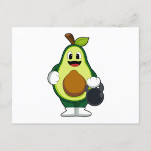 Avocado beim Krafttraining mit Hanteln Postkarte