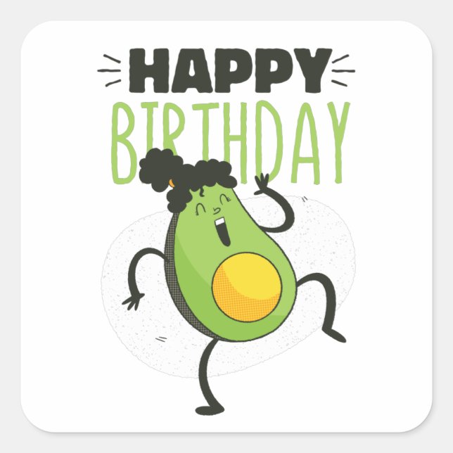 AVOCADO BIRTHDAY QUADRATISCHER AUFKLEBER (Vorderseite)