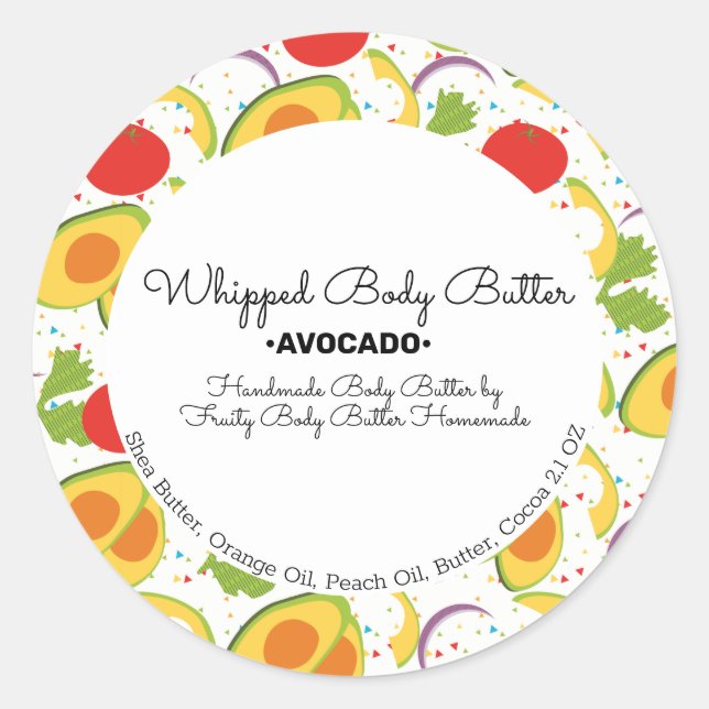 Avocado Body Butter Bath Branding Verpackung Runder Aufkleber (Vorderseite)