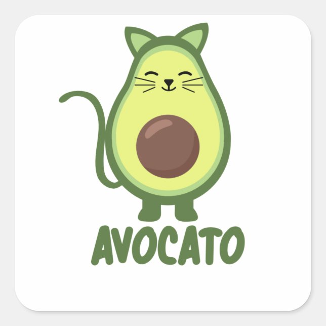 Avocado Cat Funny Food Kitten Avocato Quadratischer Aufkleber (Vorderseite)