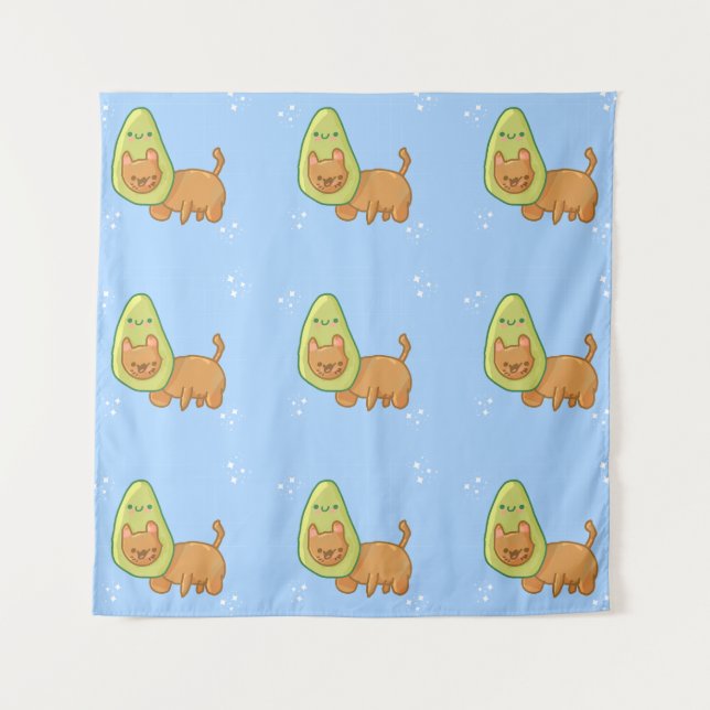 Avocado Cat Tapestry Wandteppich (Vorderseite)