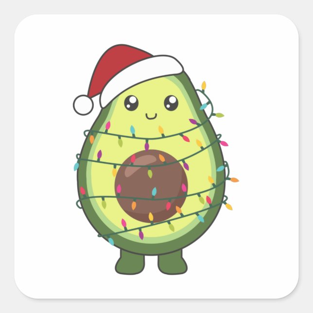 Avocado Christmas Lights Funny Avocados Quadratischer Aufkleber (Vorderseite)