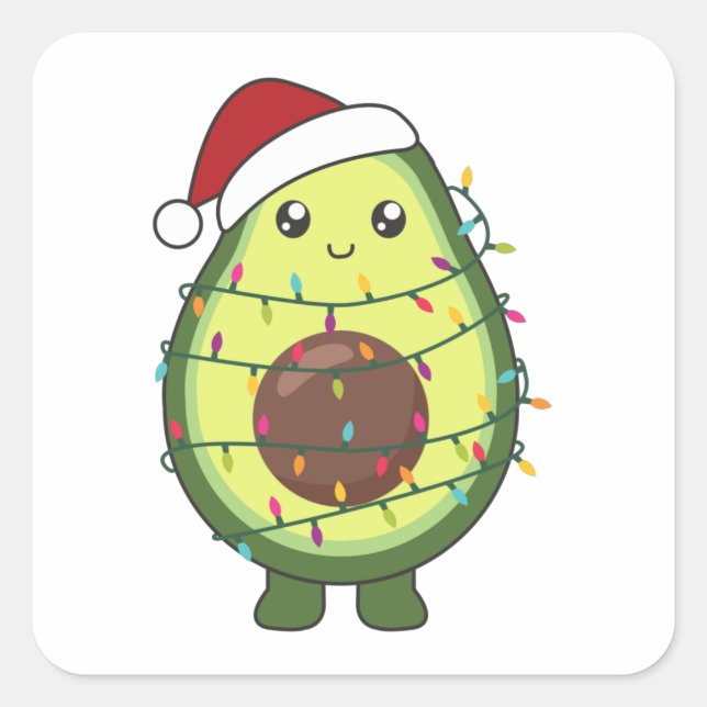 Avocado Christmas Lights Funny Avocados Quadratischer Aufkleber (Vorderseite)