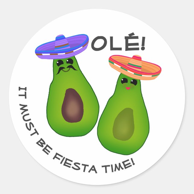 Avocado Couple mit Sombreros Runder Aufkleber (Vorderseite)