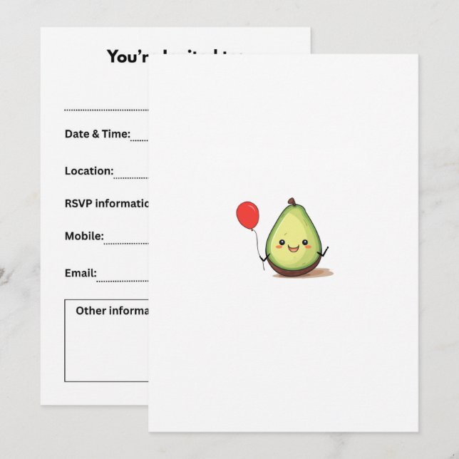 Avocado-Design, Avocado-Thema Einladung (Vorne/Hinten)