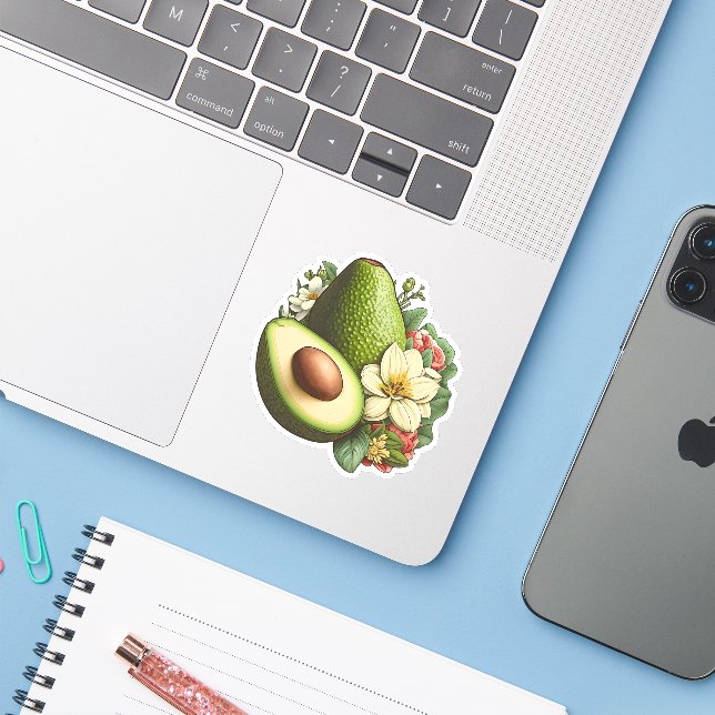 Avocado Floral Ästhetische Kunst Vegan Aufkleber (Laptop mit iPhone)