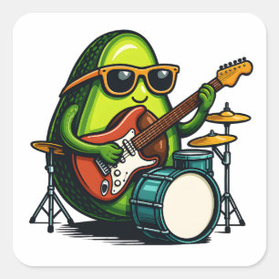 Avocado Gitarrist Art Cool Fruit Band Quadratischer Aufkleber