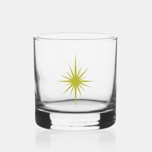 Avocado Green 1950er Jahre Atomic Sternexplosion M Whiskyglas (Vorderseite)