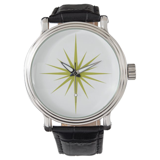 Avocado Green Atomic Sternexplosion Mitte Jahrhund Armbanduhr (Vorderseite)