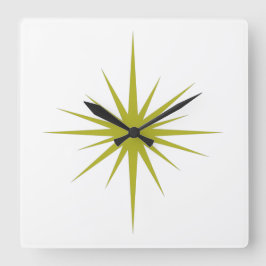 Avocado Green Atomic Sternexplosion Mitte Jahrhund Quadratische Wanduhr
