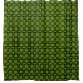 Avocado Green Black Buffalo Heart Plaid Duschvorhang
