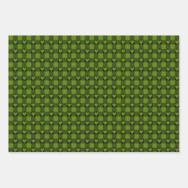 Avocado Green Black Buffalo Heart Plaid Geschenkpapier Set