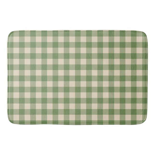 Avocado Green Cottagecore Gingham Karo Kariert Badematte (Vorderseite)