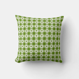 Avocado Green Heart Plaid Gingham Retro Color Kissen