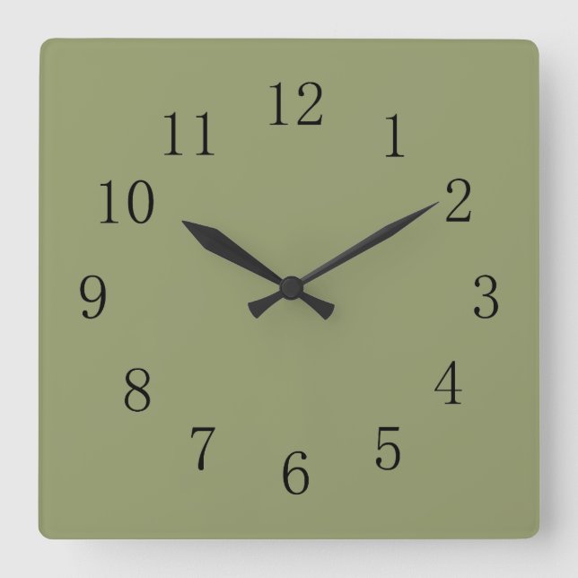 Avocado Green Square Wall Clock Quadratische Wanduhr (Vorderseite)