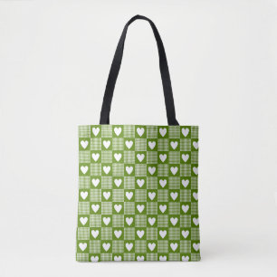 Avocado-Grün-Gingham-Herz-Kariert Tasche