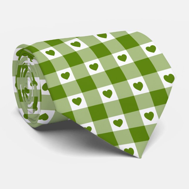 Avocado Grün Herz Kariert Gingham Retro Krawatte (Gerollt)