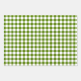 Avocado-Grün Kariert Gingham Retro-Farbe Geschenkpapier Set