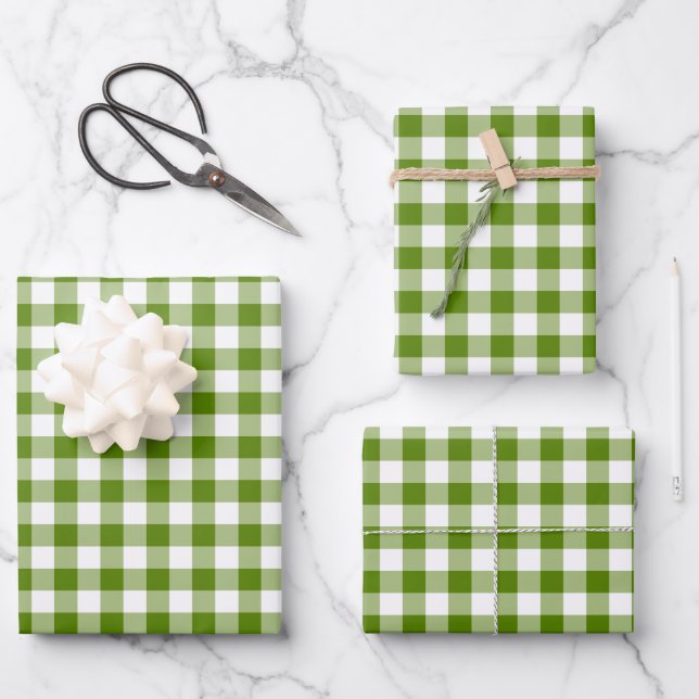 Avocado-Grün Kariert Gingham Retro-Farbe Geschenkpapier Set (Vorderseite)