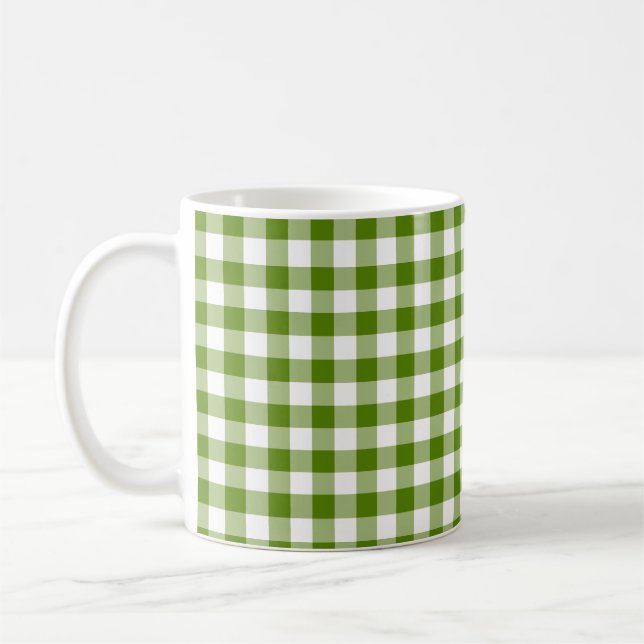 Avocado-Grün Kariert Gingham Retro-Farbe Kaffeetasse (Links)
