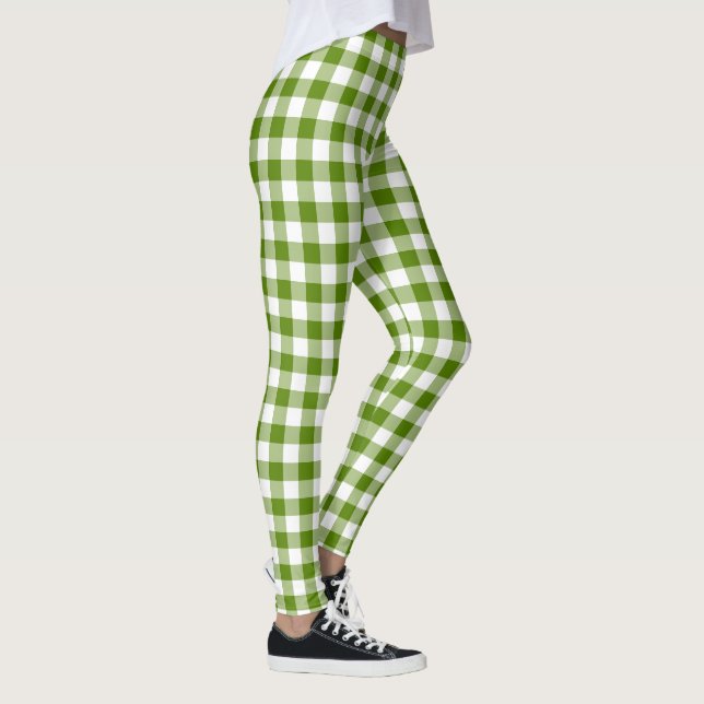 Avocado-Grün Karo Gingham Retro-Farbe Leggings (Rechts)