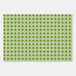 Avocado-Grün Karo Kleeblatt Retro-Farbe Geschenkpapier Set
