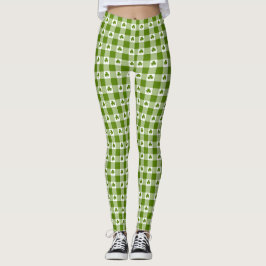 Avocado-Grün Karo Shamrock Kleeblatt Retro-Farbe Leggings