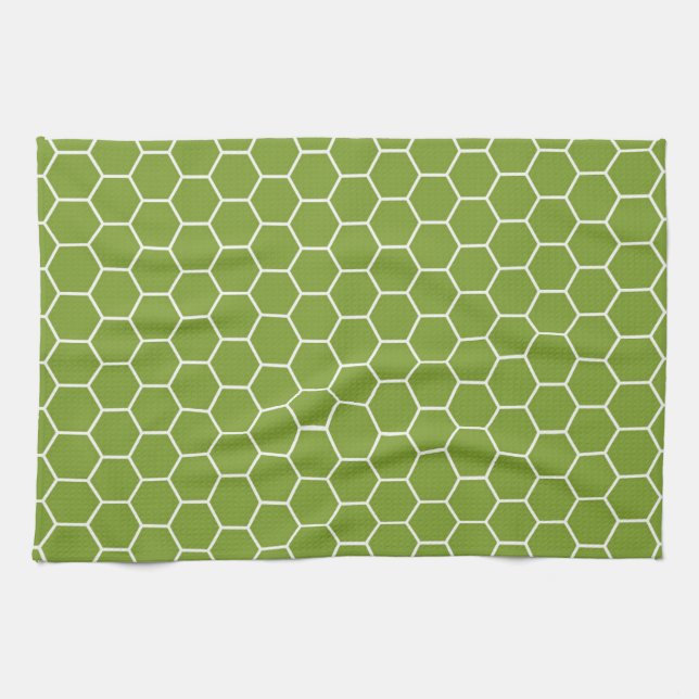 Avocado-grünes Bienenwaben-Hexagon-geometrisches Küchentuch (Horizontal)