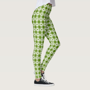 Avocado-Grünes Herz Karo Gingham Retro-Farbe Leggings