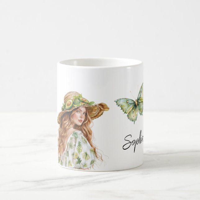 Avocado Hat Butterfly Red Head Female Kaffeetasse (Mittel)