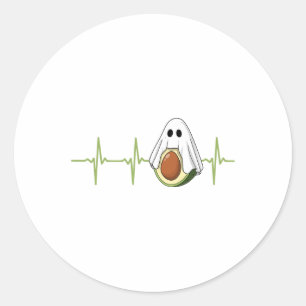 Avocado Heartbeat Halloween Ghost Boocado Veganes Runder Aufkleber