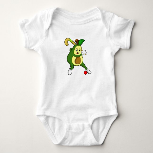 Avocado im Hockey mit Hockeyschläger Baby Strampler (Vorderseite)