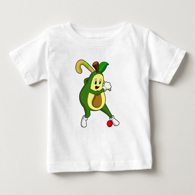 Avocado im Hockey mit Hockeyschläger Baby T-shirt (Vorderseite)
