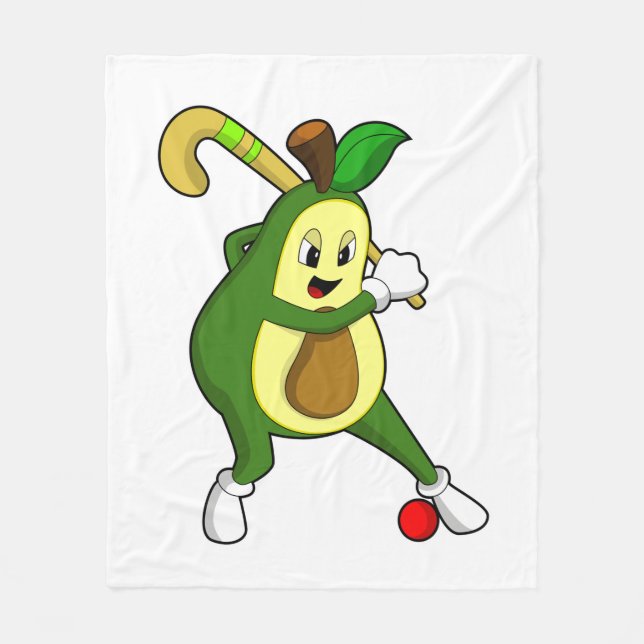 Avocado im Hockey mit Hockeyschläger Fleecedecke (Vorderseite)