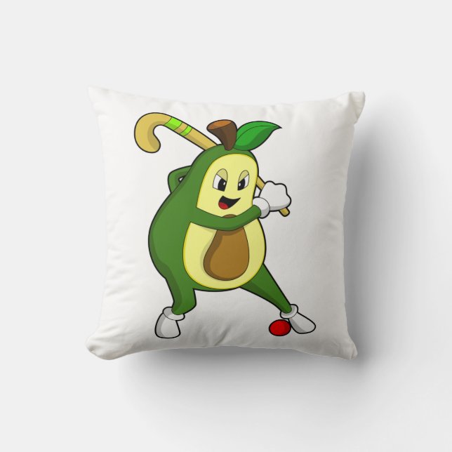 Avocado im Hockey mit Hockeyschläger Kissen (Vorderseite)