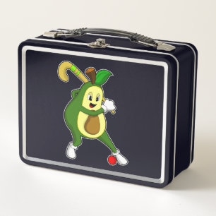 Avocado im Hockey mit Hockeyschläger Metall Brotdose