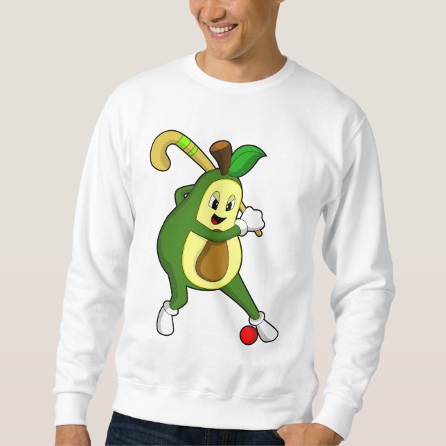 Avocado im Hockey mit Hockeyschläger Sweatshirt (Vorderseite)