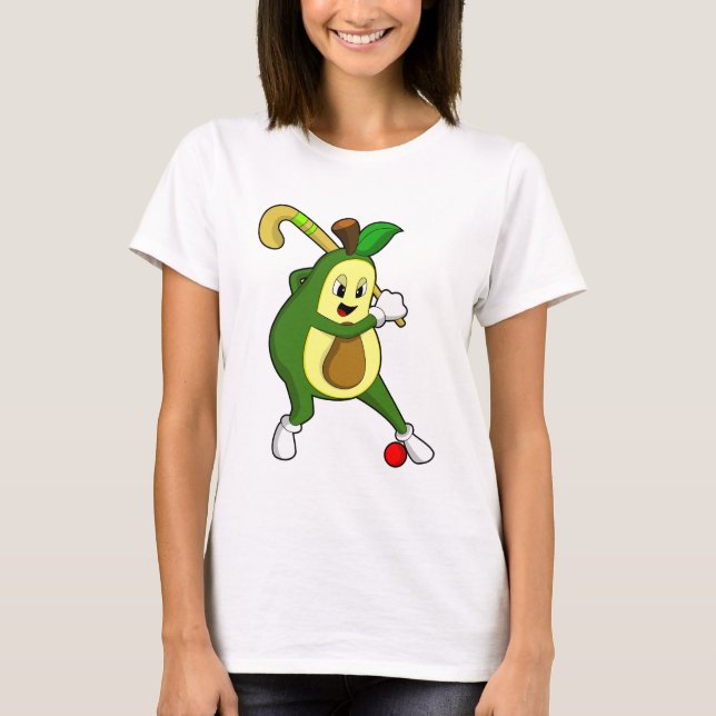Avocado im Hockey mit Hockeyschläger T-Shirt (Vorderseite)