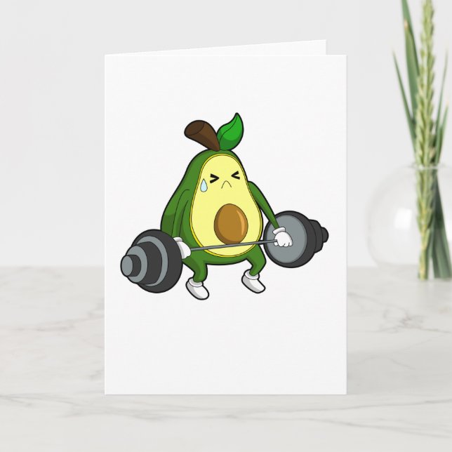 Avocado in Fitness mit Barbell Karte (Vorderseite)