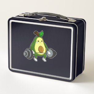 Avocado in Fitness mit Barbell Metall Brotdose