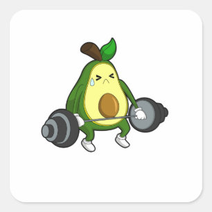 Avocado in Fitness mit Barbell Quadratischer Aufkleber