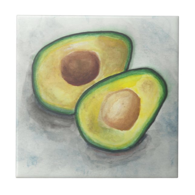 Avocado in Watercolor Fliese (Vorderseite)