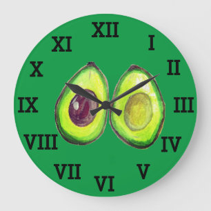 Avocado-Küchen-Gemüse-Gesundes-Wasserfarbe-Essen  Große Wanduhr