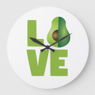 Avocado-Liebe-Nahrungsmittelveganes vegetarisches Große Wanduhr