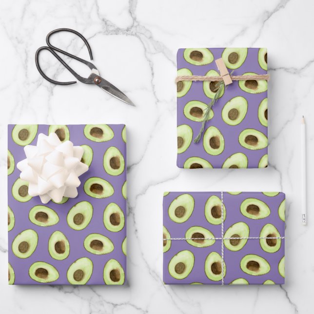 Avocado Lila Geschenkpapier Set (Vorderseite)